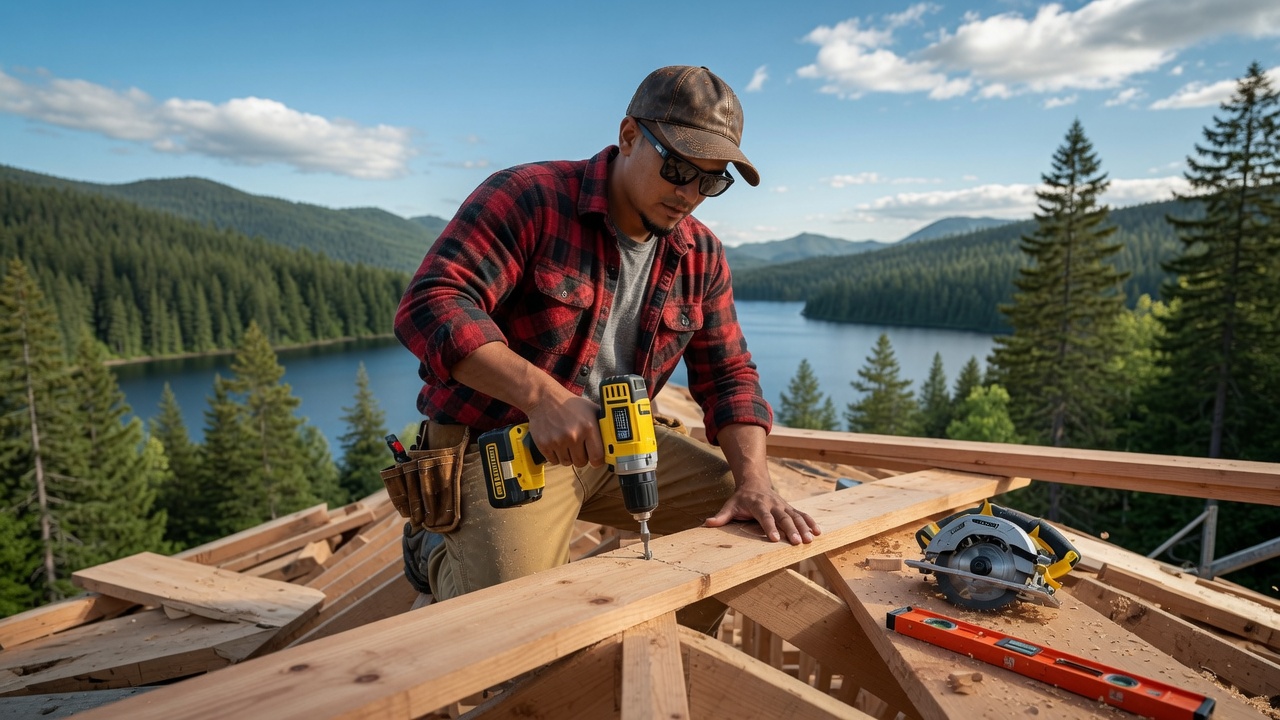 Master craftsman at work on a framing project